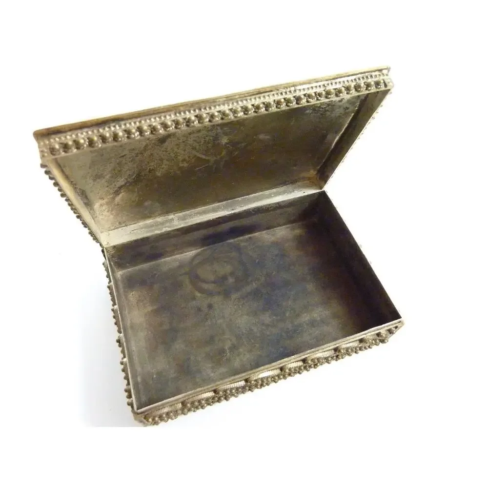 Vintage Tibetan Filigree Brass Trinket Box Nepal Tigers Eye Jewelry Chest MCM
